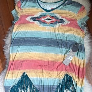 NWT Double D Ranch Eye of the Tiger Top Bohemian Western Boho Casual